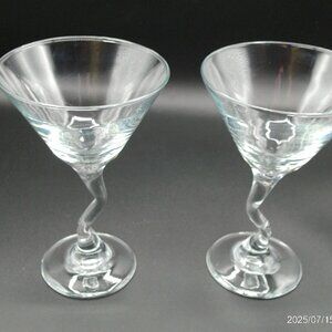 Vintage Libbey Martini Glasses Set of 2, Z-Stem, Cocktail Bent Stem, Crooked Coc